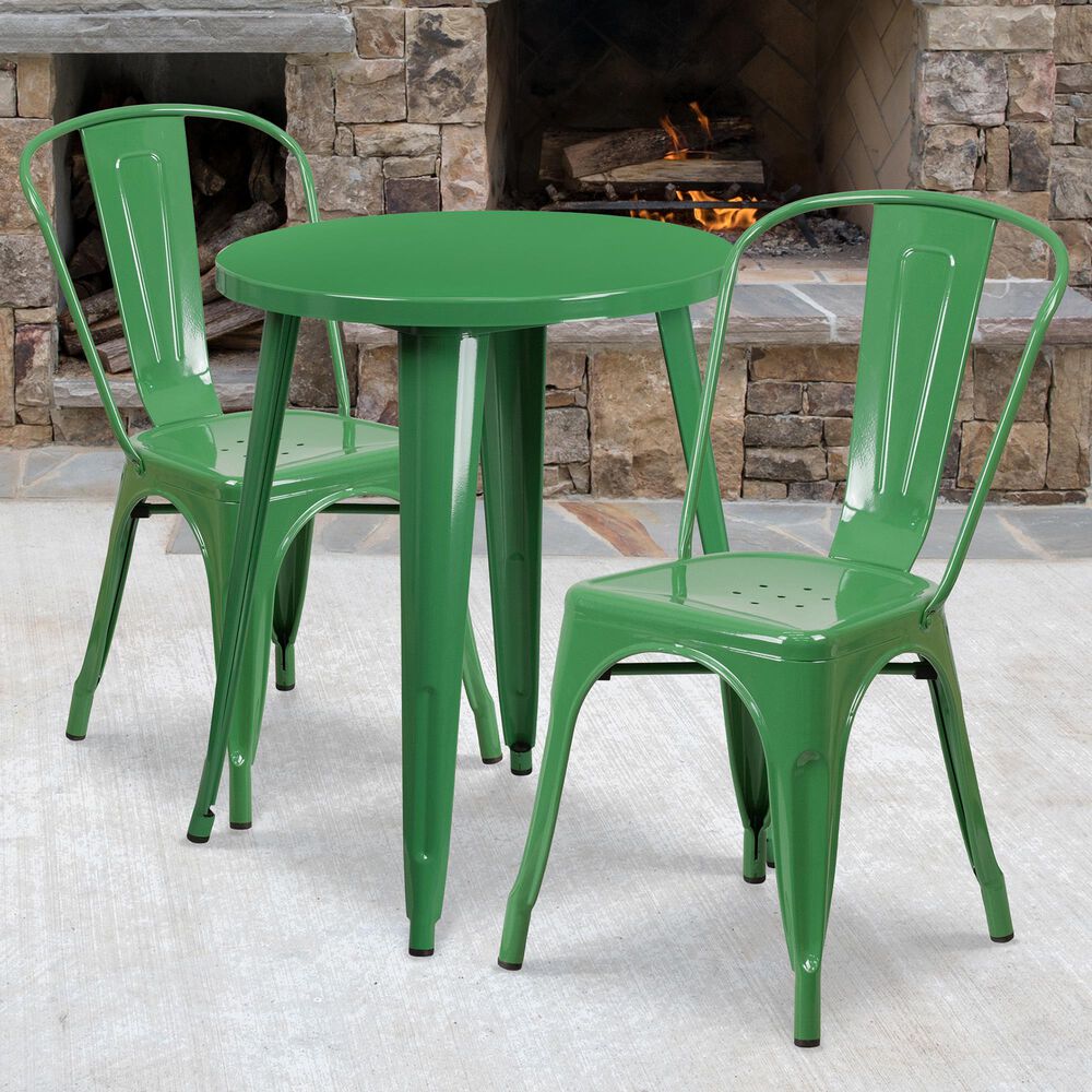 Flash Furniture 3-Piece Rounded Metal Bistro Table Set in Green, , large