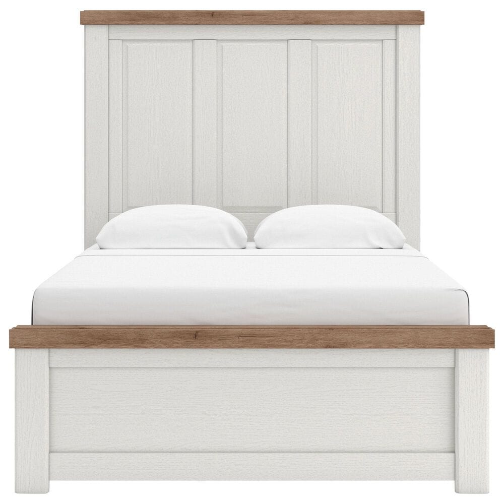 Ashley Savonport Modern Farmhouse Full Panel Bed in White and Brown, , large
