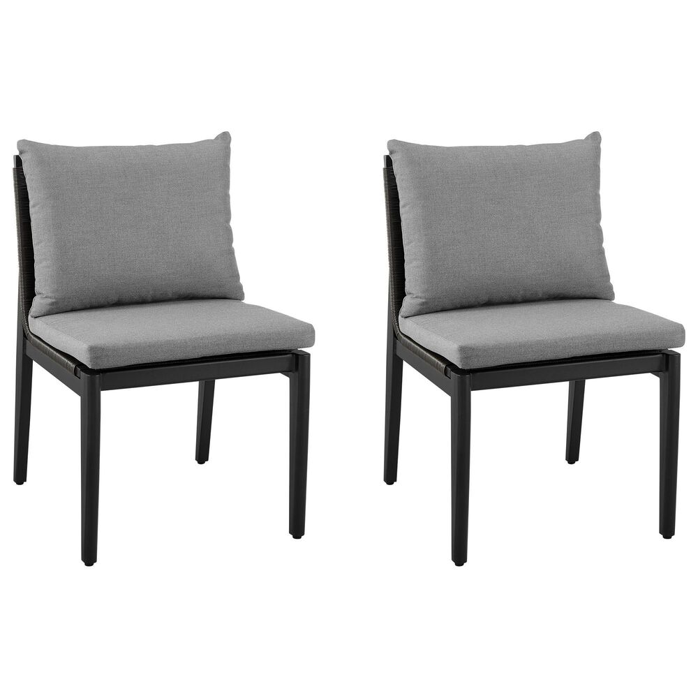 Blue River Cayman Outdoor Dining Side Chair with Dark Grey Cushion in Black (Set of 2), , large