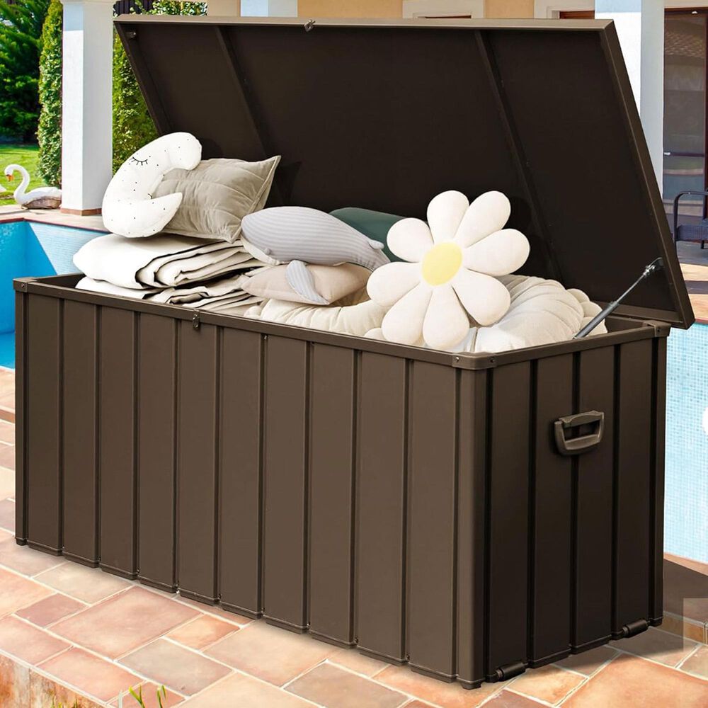 Hearth and Haven 190-Gallon Outdoor Storage Deck Box with Hydraulic Piston in Dark Brown, , large
