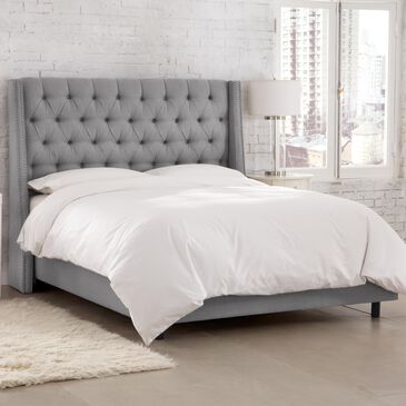Skyline Furniture Queen Nail Button Tufted Wingback Bed in Linen Grey, , large