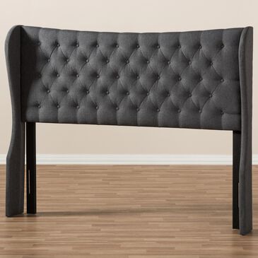 Baxton Studio Cadence King Wingback Headboard in Dark Grey, , large