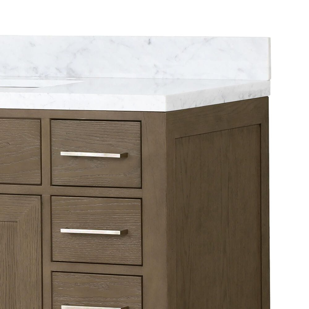 Lexora Home Abbey 48&quot; Single Bathroom Vanity in Grey Oak with 2 cm White Carrara Marble Top and Rectangular Sink, , large