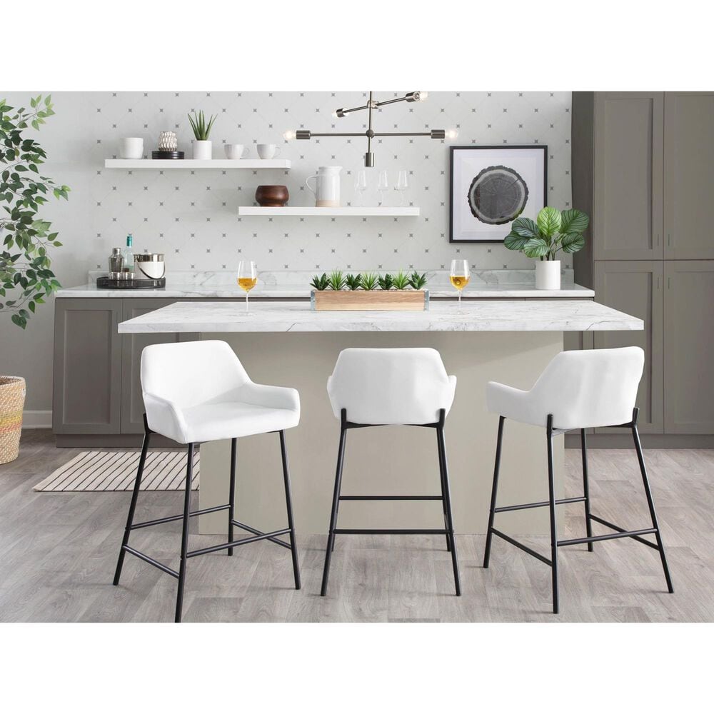 LumiSource Daniella Counter Stool with White Upholstery in Black (Set of 2), , large