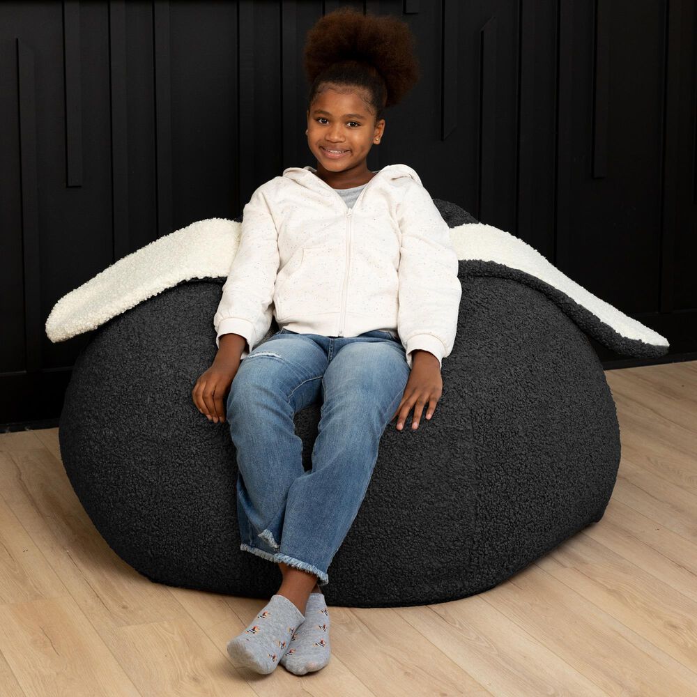 Jaxx HopSeat Bunny Oval Shaped Large Bean Bag Chair in Black, , large