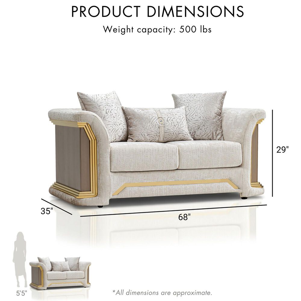 Furniture of America Ospray Stationary Loveseat with Accent Pillows in Metallic Taupe, , large