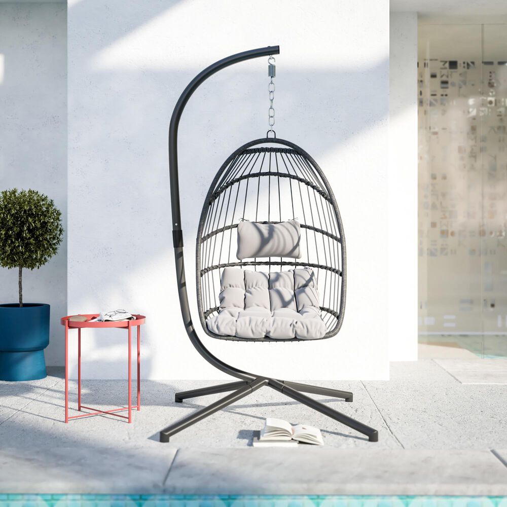 Flash Furniture Cleo Patio Hanging Egg Chair in Gray NFM