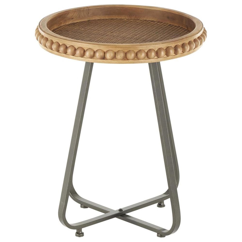Maple and Jade Beaded End Table with Rattan Accent in Brown and Gray, , large
