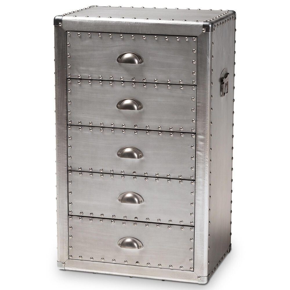 Baxton Studio Davet 5-Drawer Accent Storage Cabinet in Silver, , large