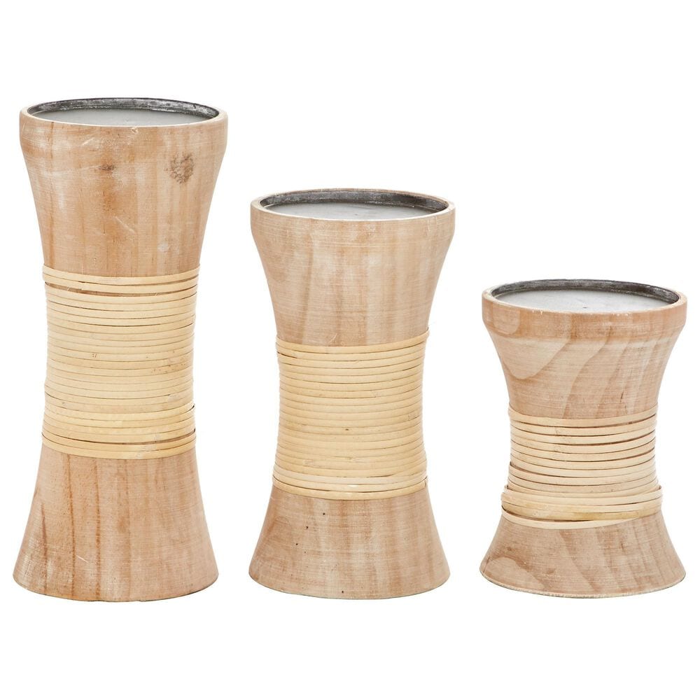 Maple and Jade Natural Wood Candle Holders in Natural Brown (Set of 3), , large