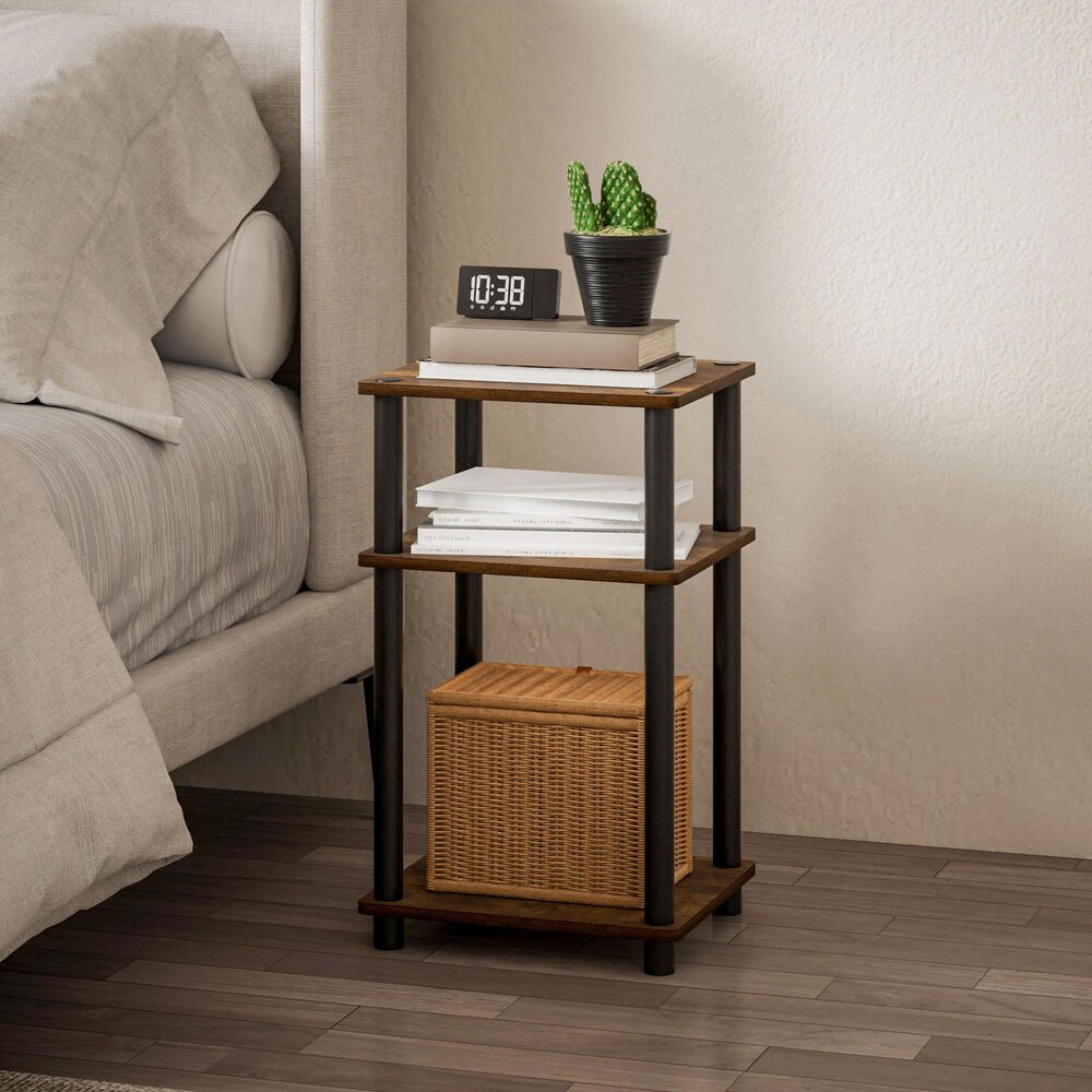 HOMLUX 3-Tier Turn-N-Tube End Table in Amber Pine and Black (Set of 2), , large