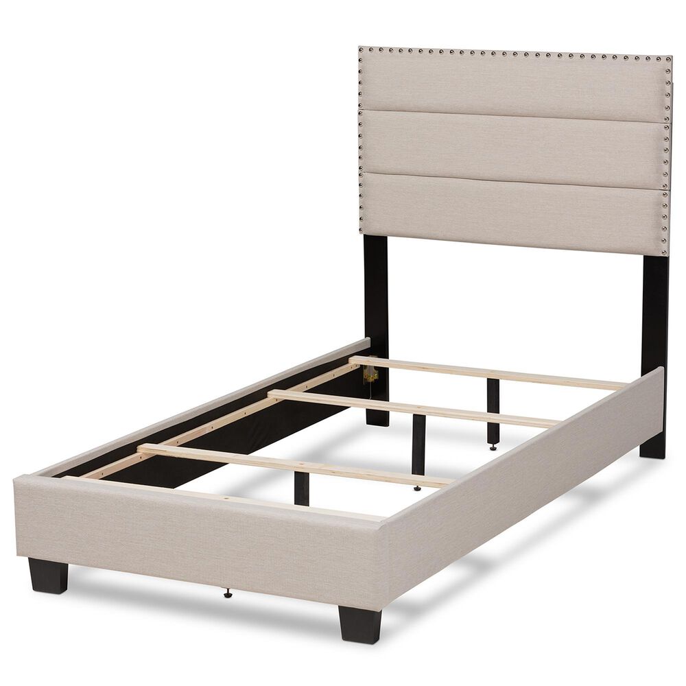 Baxton Studio Ansa Twin Panel Bed with Beige Upholstered in Black, , large