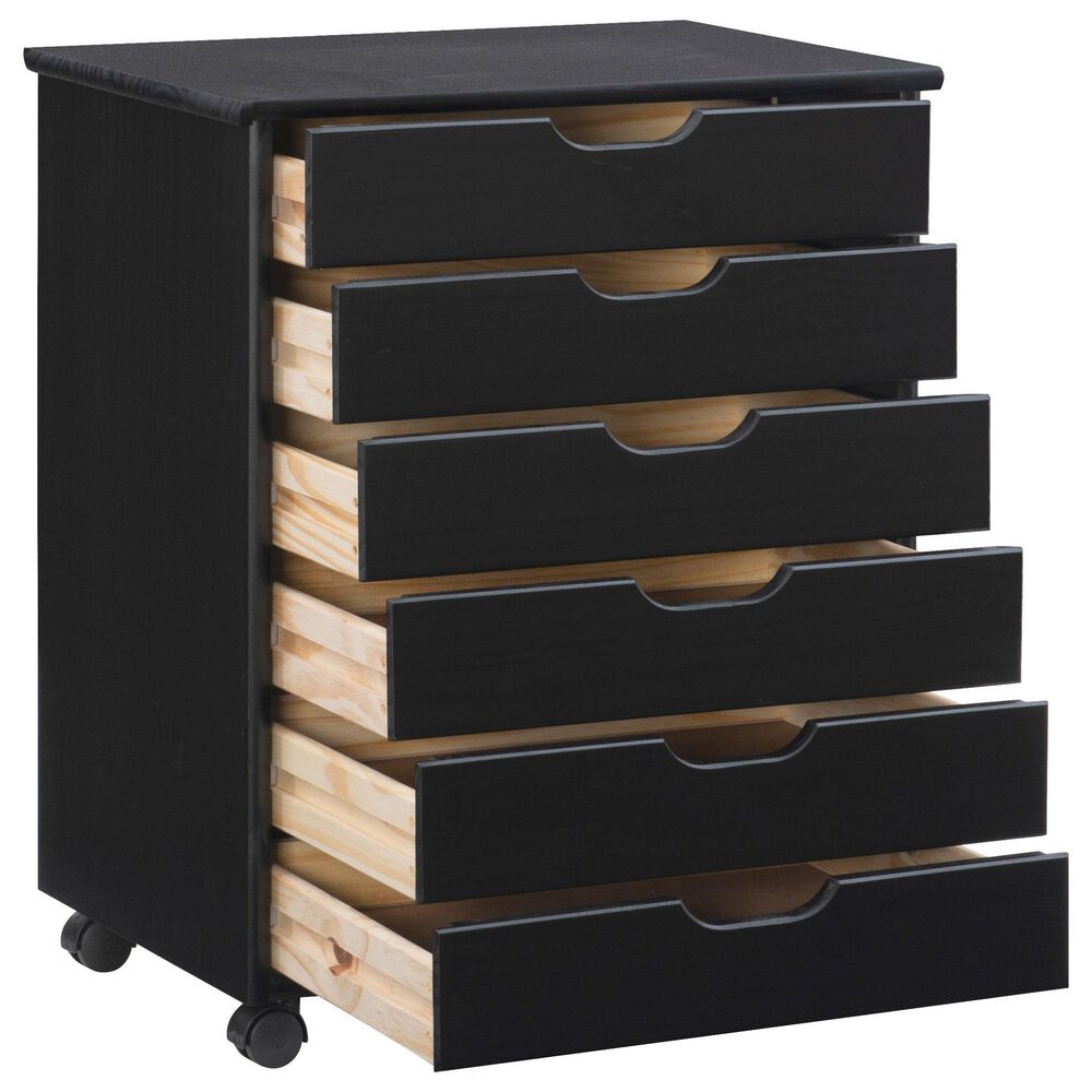 Linon Home Decor Cary 6-Drawer Wide Rolling Cart in Black, , large