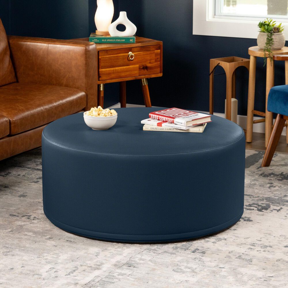 Jaxx Candler Faux Leather Ottoman in Oxford Blue, , large