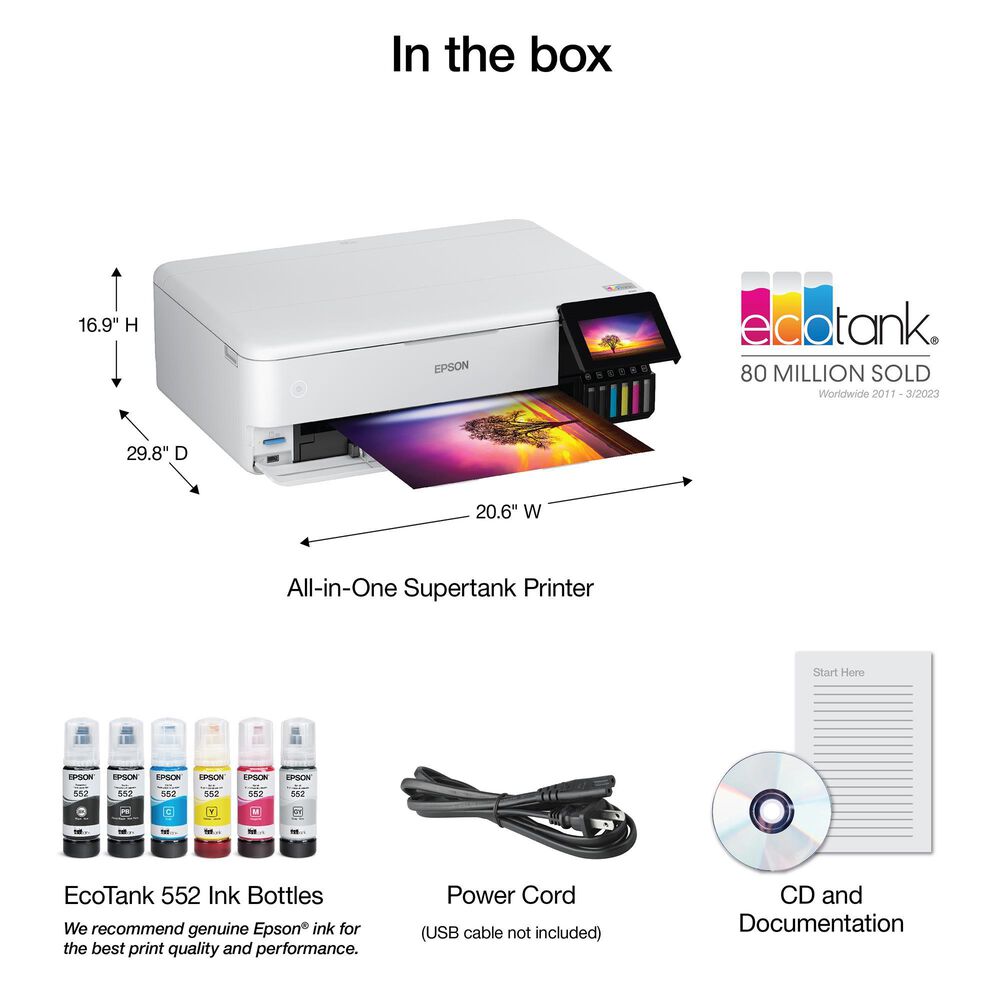 Epson EcoTank Photo ET-8550 All-in-One Wide-Format Supertank Printer in White, , large
