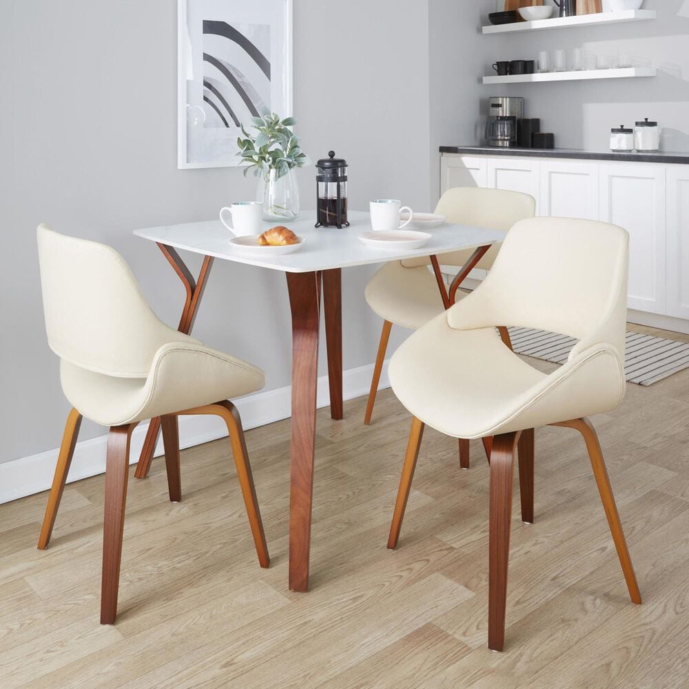 LumiSource Fabrico Side Chair with Cream Faux Leather Cushion in Walnut (Set of 2), , large