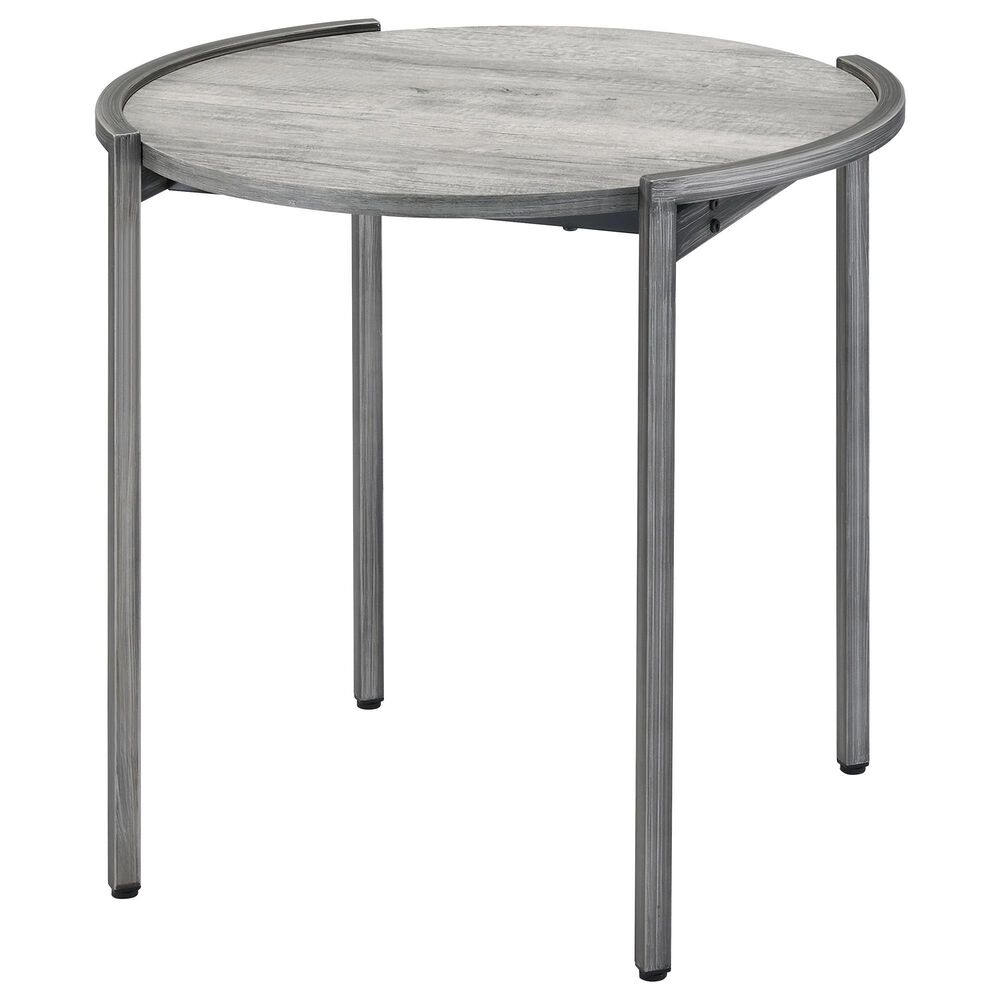Furniture of America Webber End Table in Light Gray and Gun Metal, , large