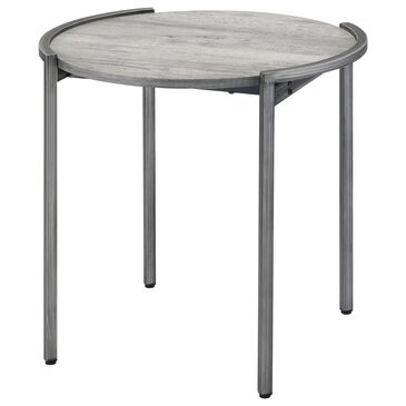Furniture of America Webber End Table in Light Gray and Gun Metal, , large