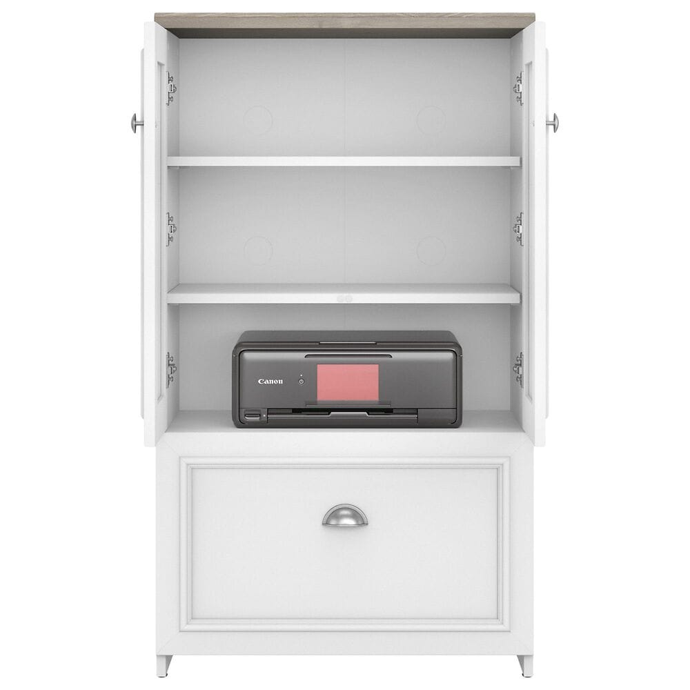Bush Fairview 3-Piece Office Desk and File Cabinet Set in Shiplap Gray and Pure White, , large
