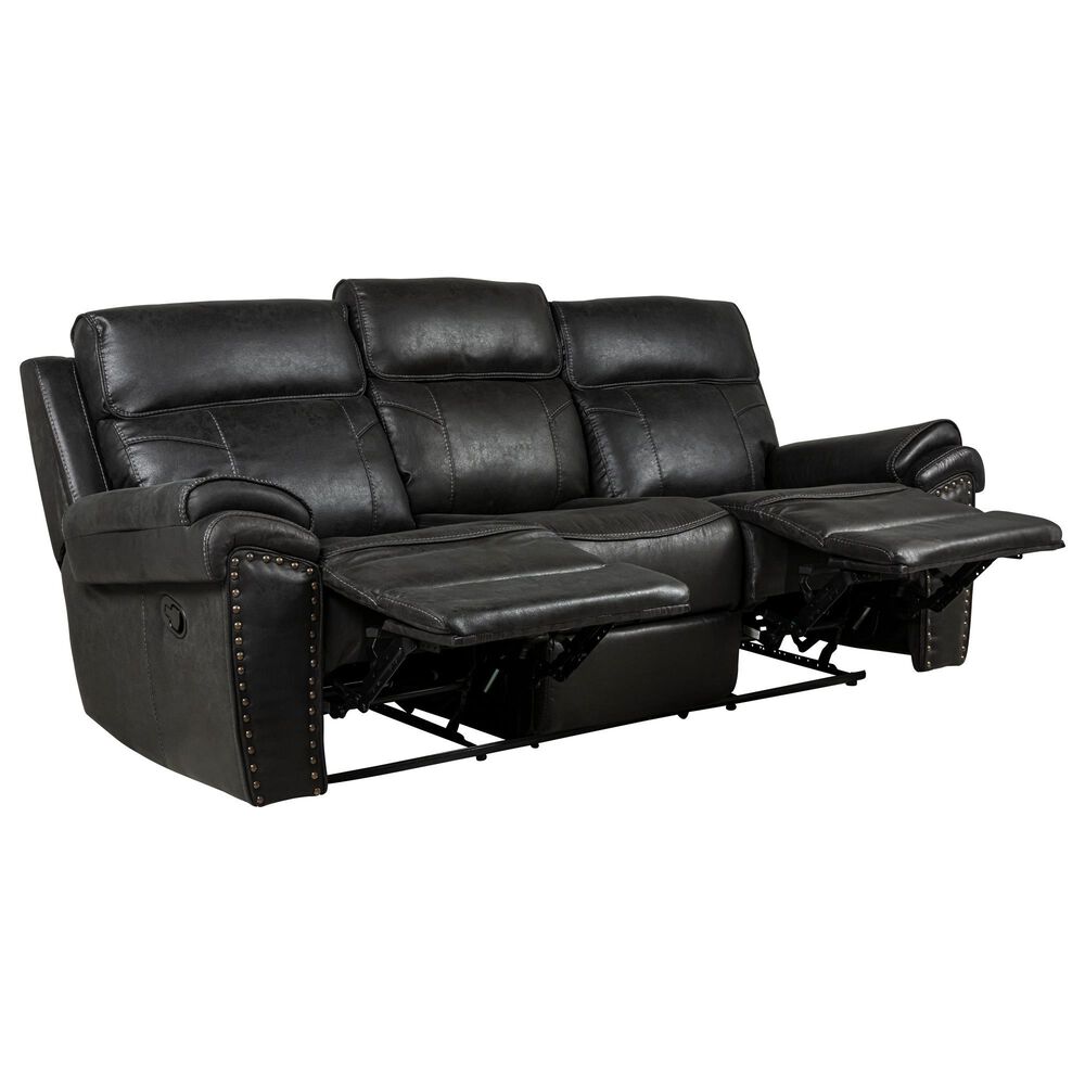 Fan Creek Manual Reclining Sofa with Drop Down Table in Black, , large