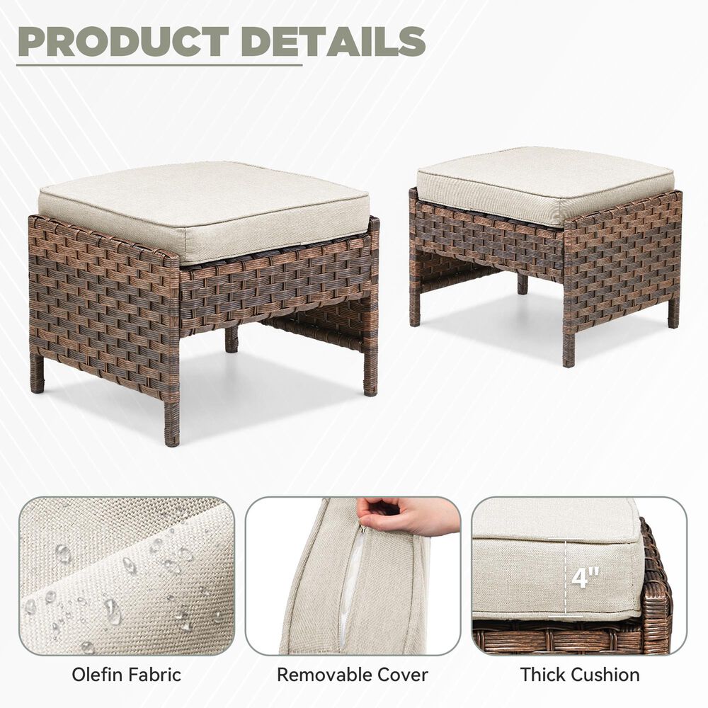 Hearth and Haven Patio Wicker Ottoman with Open Base Design in Beige (Set of 2), , large