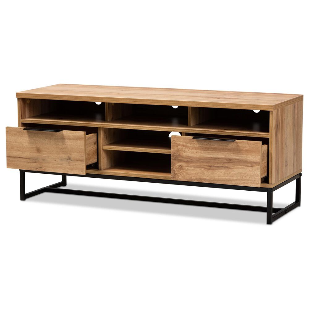 Baxton Studio Reid 2-Drawer TV Stand in Oak/Black, , large