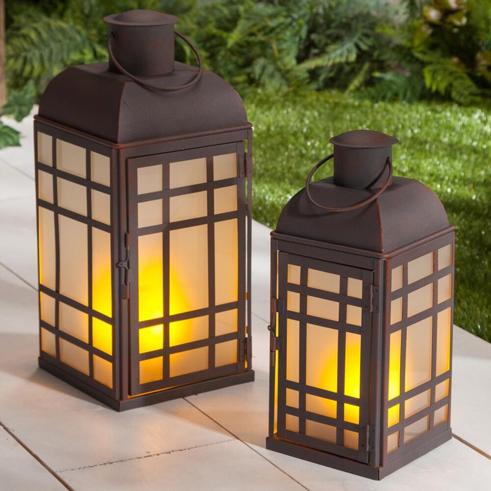 The Gerson Company 15" FireGlow Lantern in Brown (Set of 2), , large