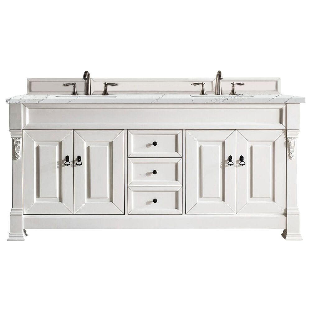 James Martin Vanities Brookfield 72" Double Bathroom Vanity in Bright White with 3 cm Ethereal Noctis Quartz Top and Rectangle Sink, , large