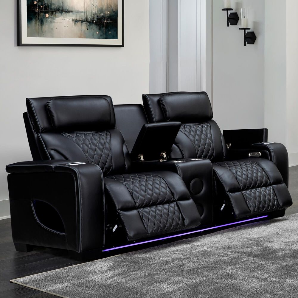 Titanic Furniture All Star Power Reclining Loveseat with Power Headrest in Black, , large