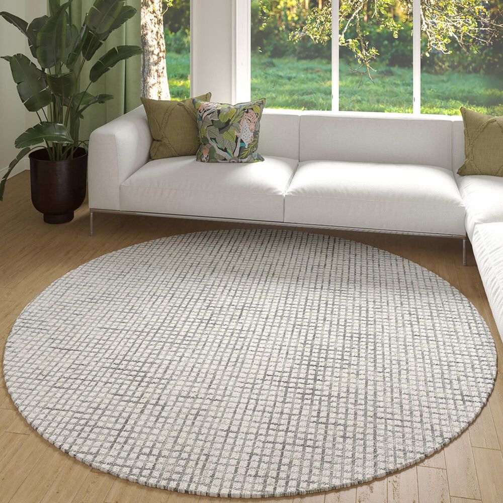 L&amp;R Resources Criss Cross Silver and Ivory 8&#39; Round Area Rug, , large