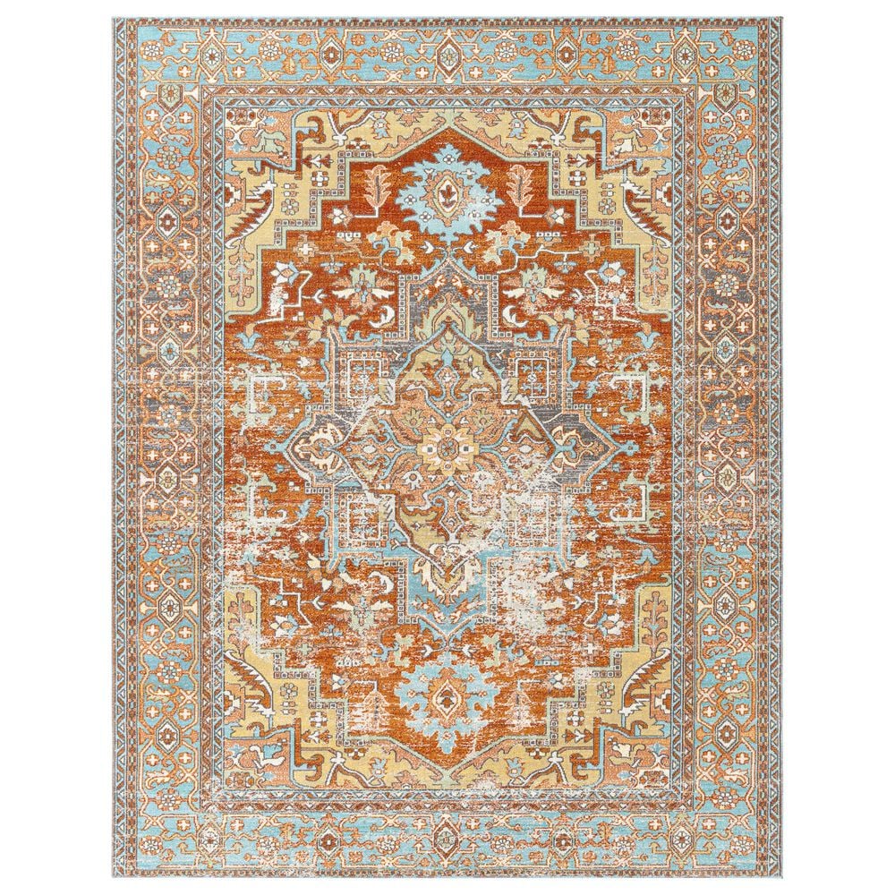 Surya Bodrum 7"10" x 10" Ivory, Orange, Saffron, Gray, Camel and Blue Area Rug, , large