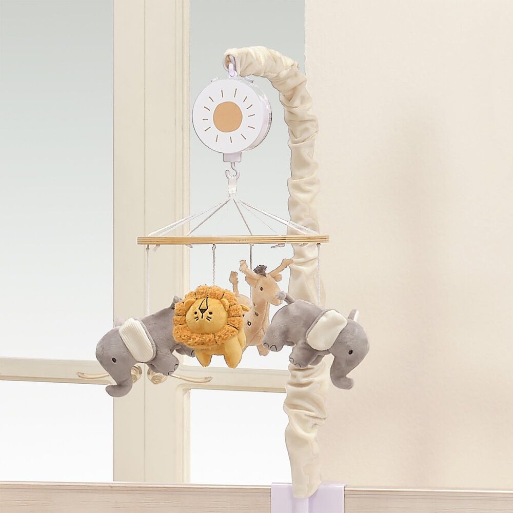 Lambs and Ivy Jungle Adventure Musical Baby Crib Mobile in Gray, Taupe and White, , large