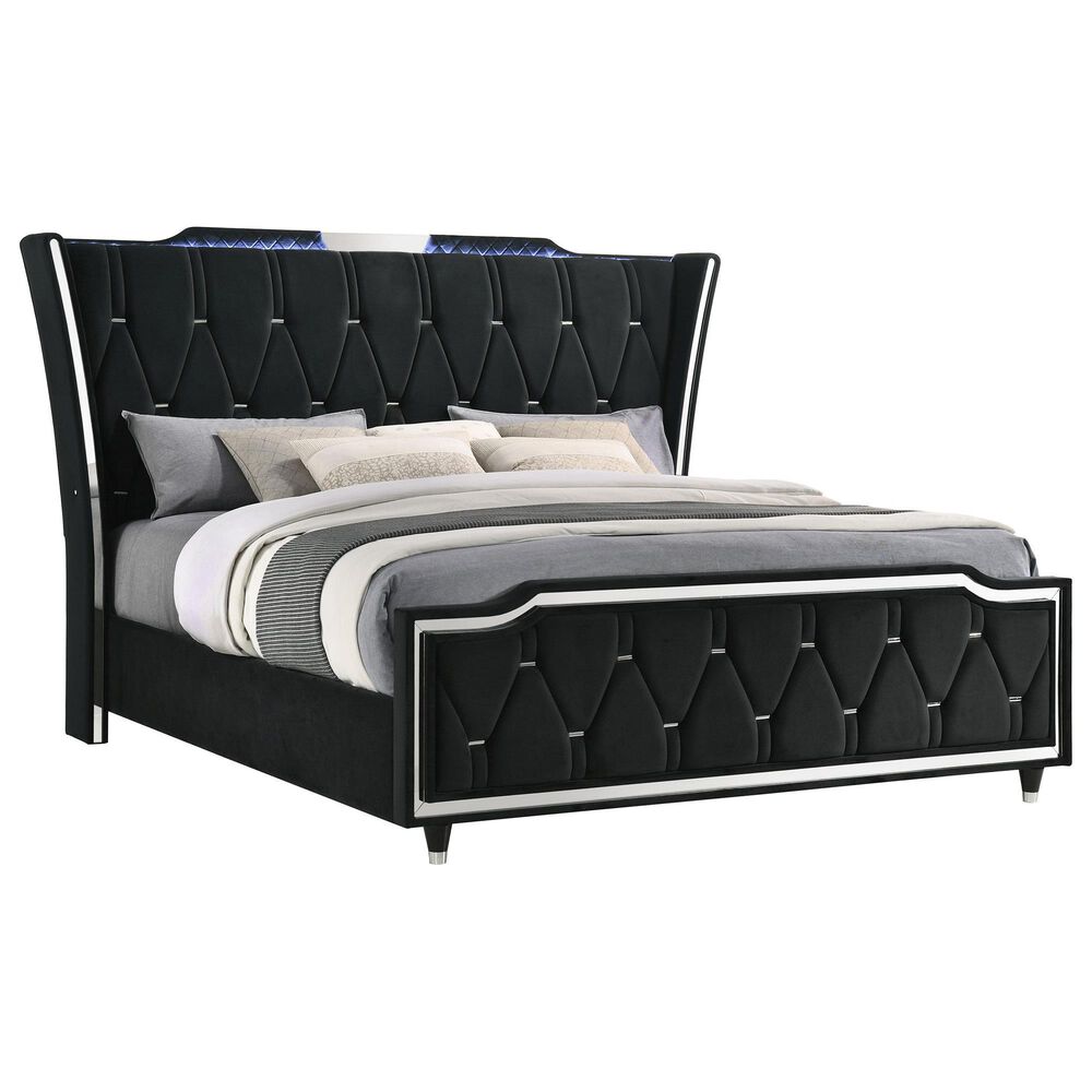 Pacific Landing Lorient 5 Piece King Wingback Bedroom Set in Black Velvet, , large