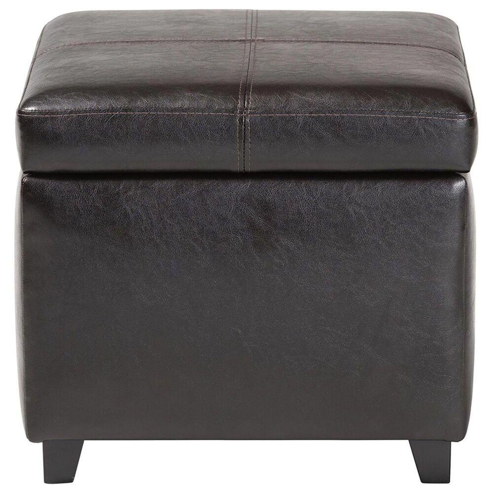 Baxton Studio Leather Cube Storage Ottoman in Dark Brown, , large