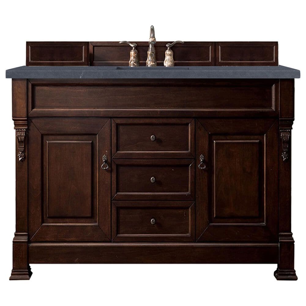 James Martin Vanities Brookfield 60" Single Bathroom Vanity in Burnished Mahogany with 3 cm Charcoal Soapstone Quartz Top and Rectangle Sink, , large