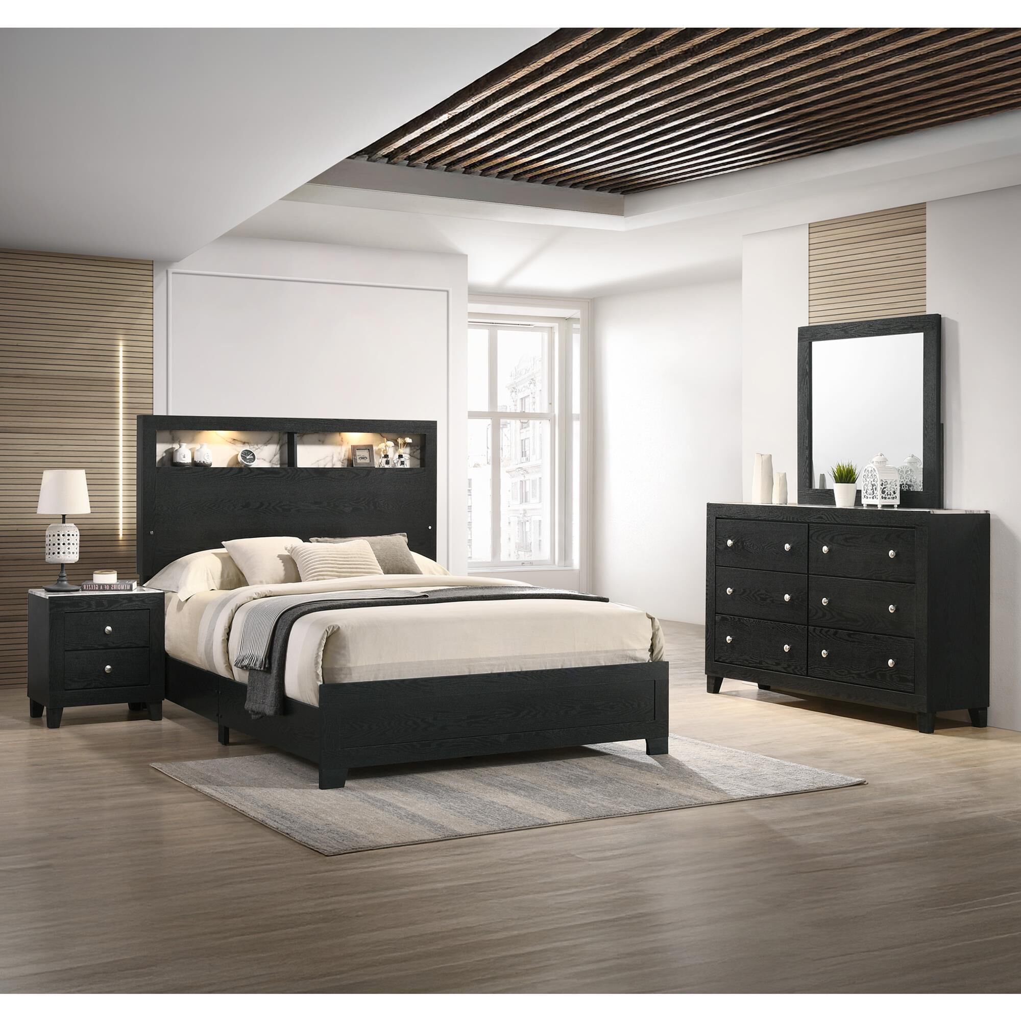 Crown Mark Cadence 3-Piece King Bedroom Set in Black and White