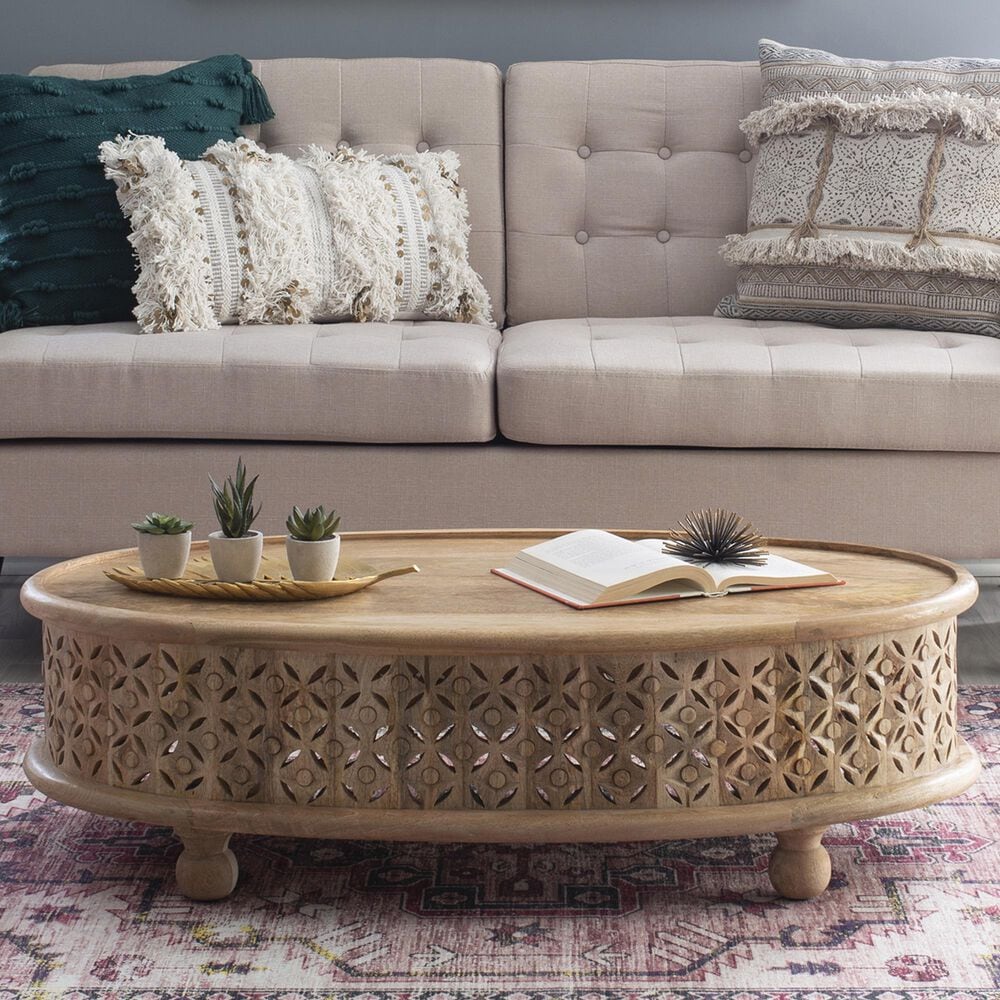 Linon Home Decor Inora Oval Coffee Table in Natural, , large