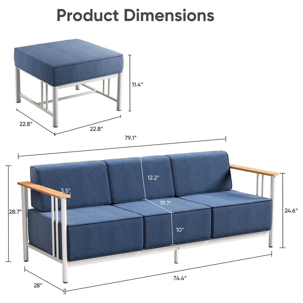Sunwell Garden 3-Piece Patio Chat Set in Blue, , large
