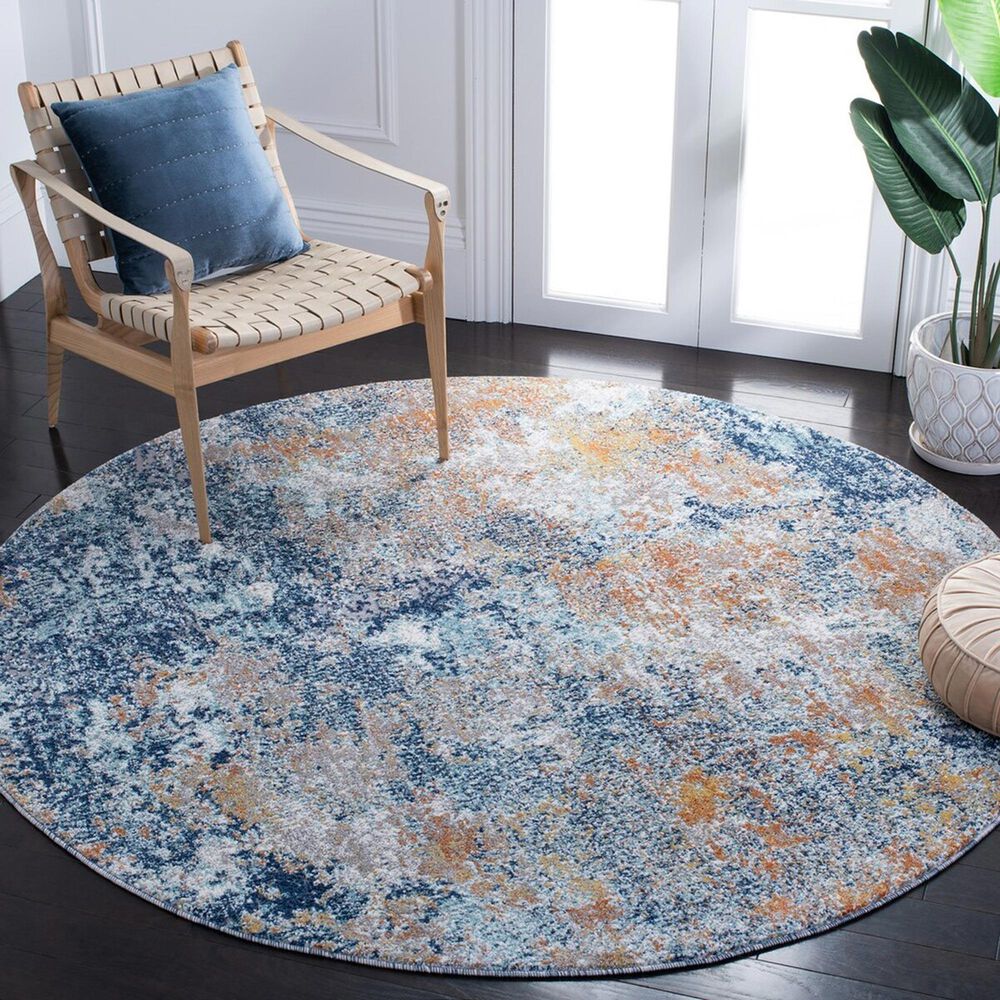 Safavieh Aston ASN710 6&#39;7&quot; Round Navy and Gold Area Rug, , large