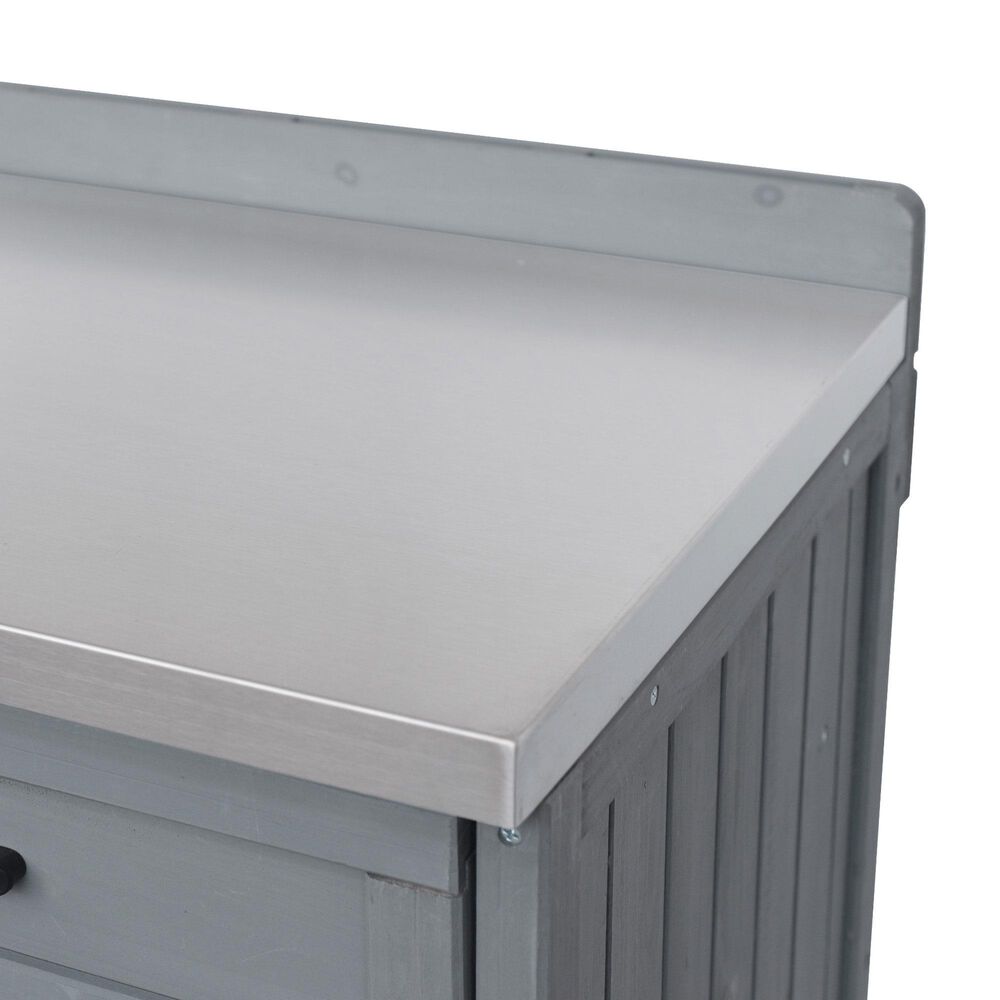 HOMLUX 39" Outdoor Kitchen Island with Stainless Table Top in Grey Blue, , large