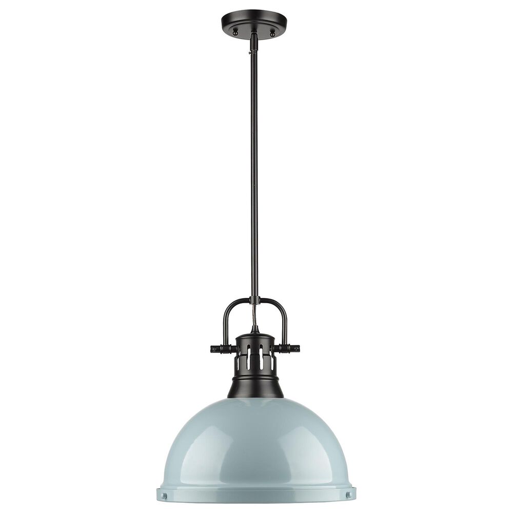 Golden Lighting Duncan 1-Light Pendant with Rod and Seafoam Shade in Matte Black, , large