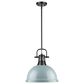 Golden Lighting Duncan 1-Light Pendant with Rod and Seafoam Shade in Matte Black, , large