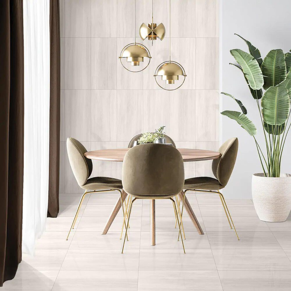 Soho Studio Zenit Bianco White 12" x 24" Travertine Look Polished Porcelain Tile, , large