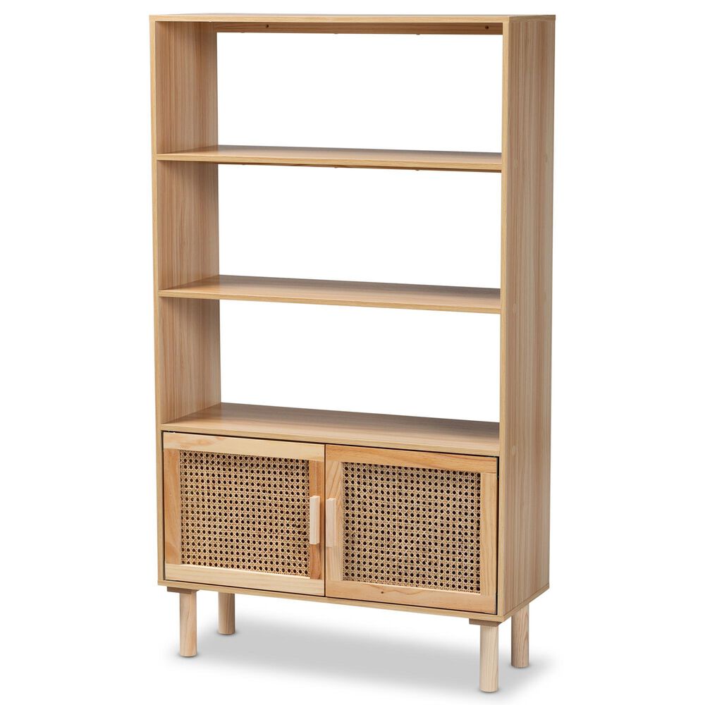 Baxton Studio Faulkner 2-Door Bookcase in Beige and Natural Brown, , large