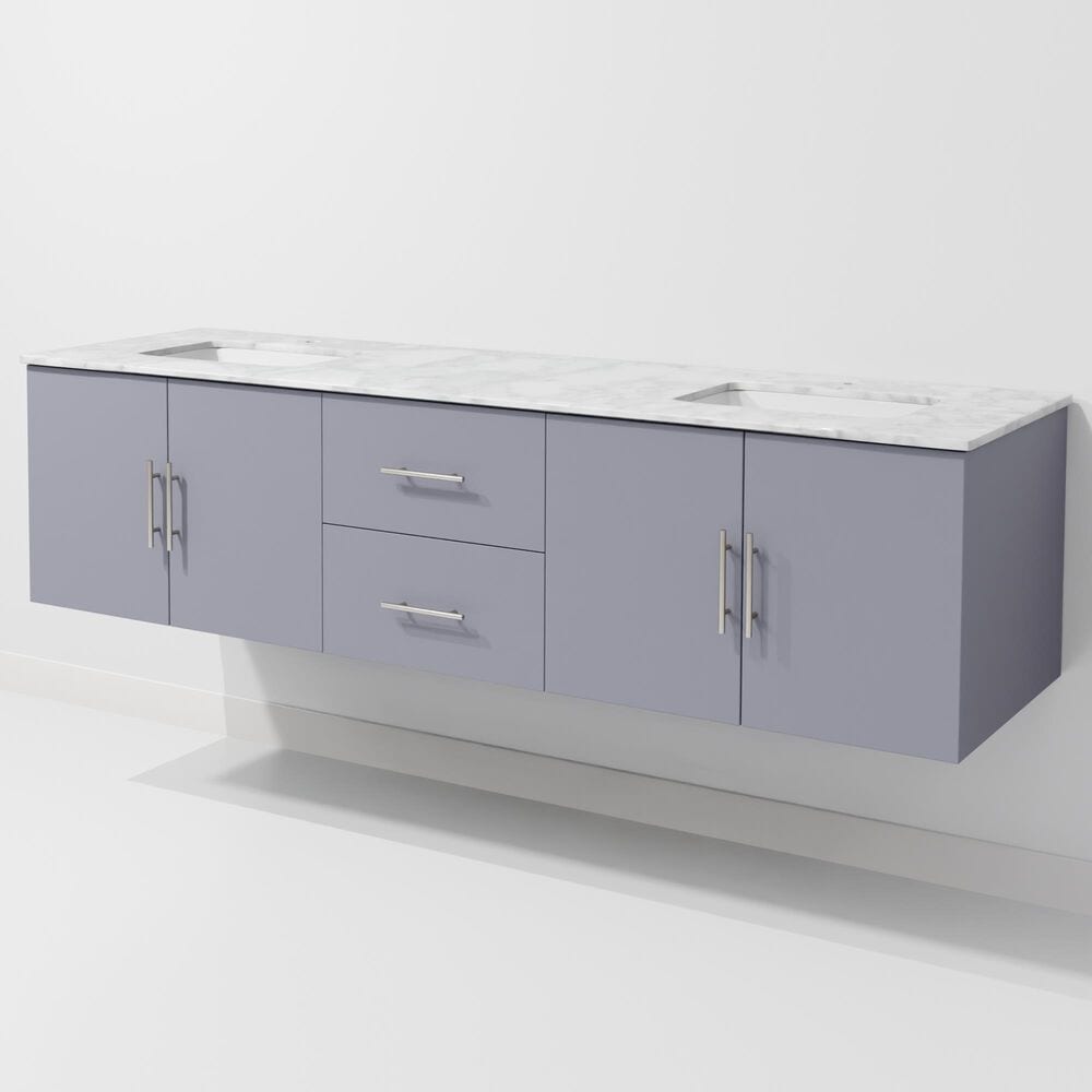 Lexora Home Geneva 72" Double Bathroom Vanity in Dark Grey with 2 cm White Carrara Marble Top and Rectangular Sinks, , large