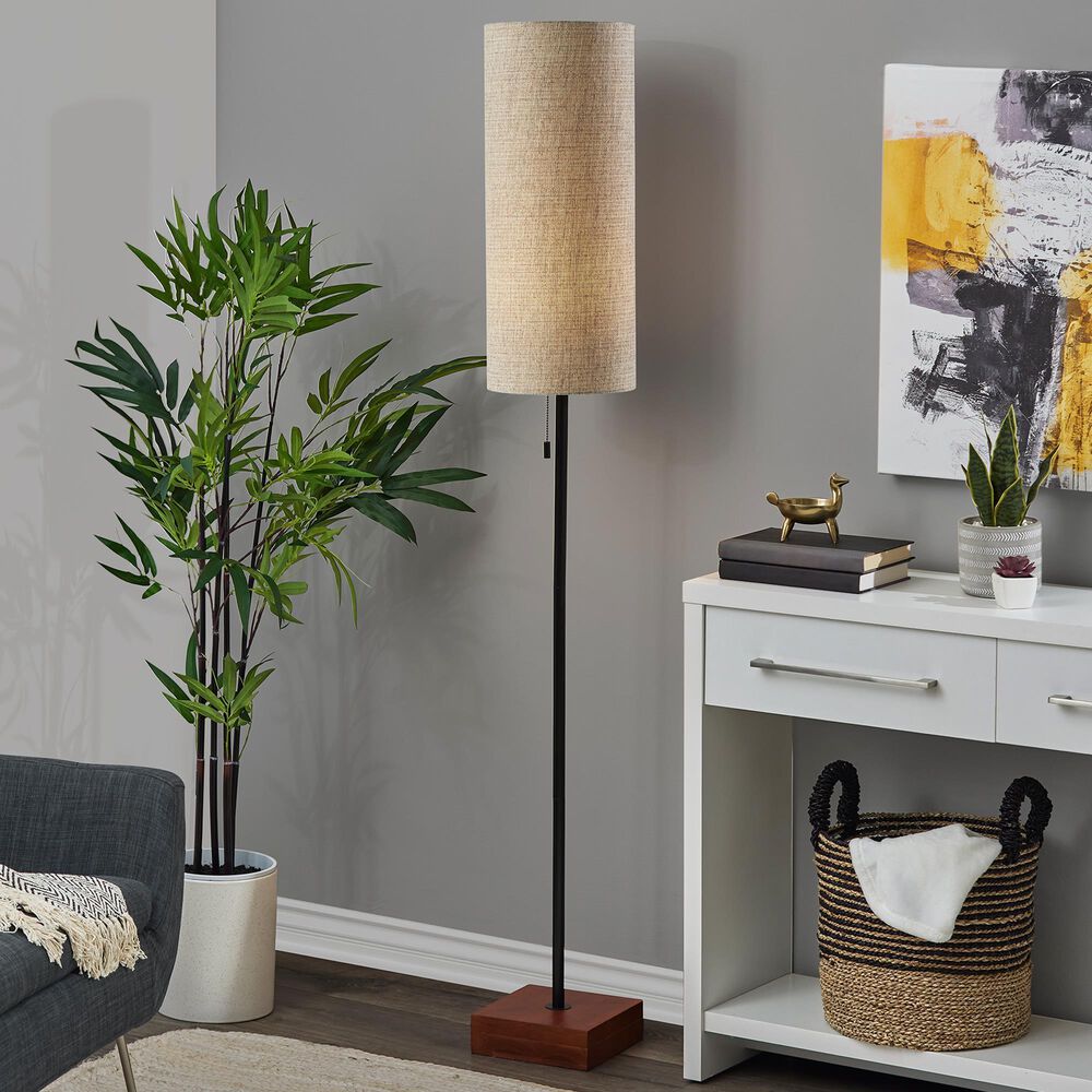 Adesso Trudy Floor Lamp with Natural Shade in Black and Walnut, , large