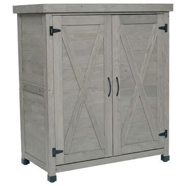 Hearth and Haven Outdoor Wooden Storage Cabinet with Metal Top and Adjustable Protective Footpad in Gray, , large