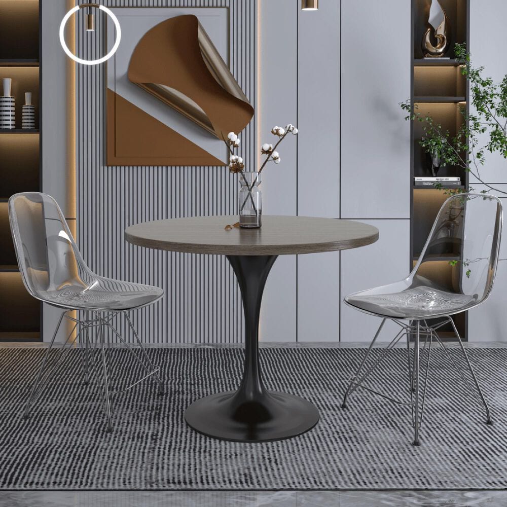 Leisuremod LeisureMod Verve Collection 36 Round Dining Table, Black Base with Dark Maple MDF Top, , large