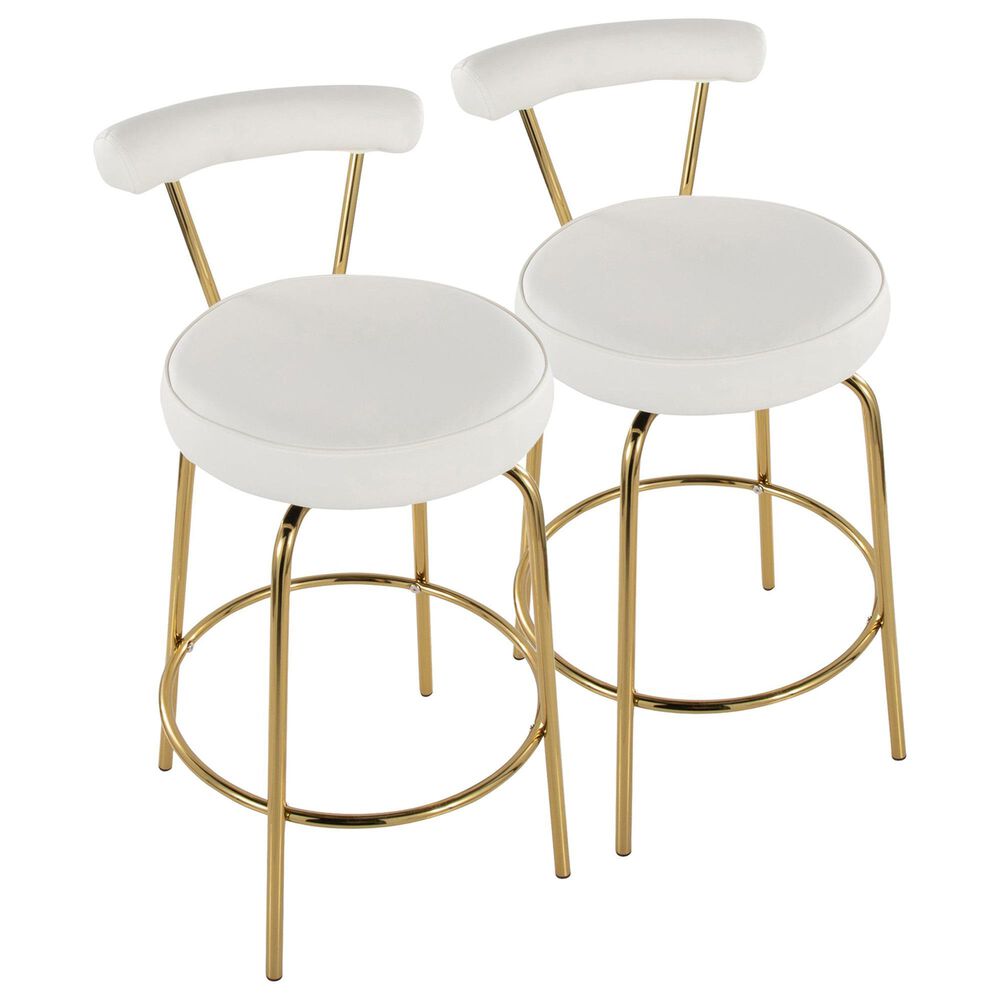 Lumisource Rhonda Swivel Counter Stool with White Cushion in Gold &#40;Set of 2&#41;, , large