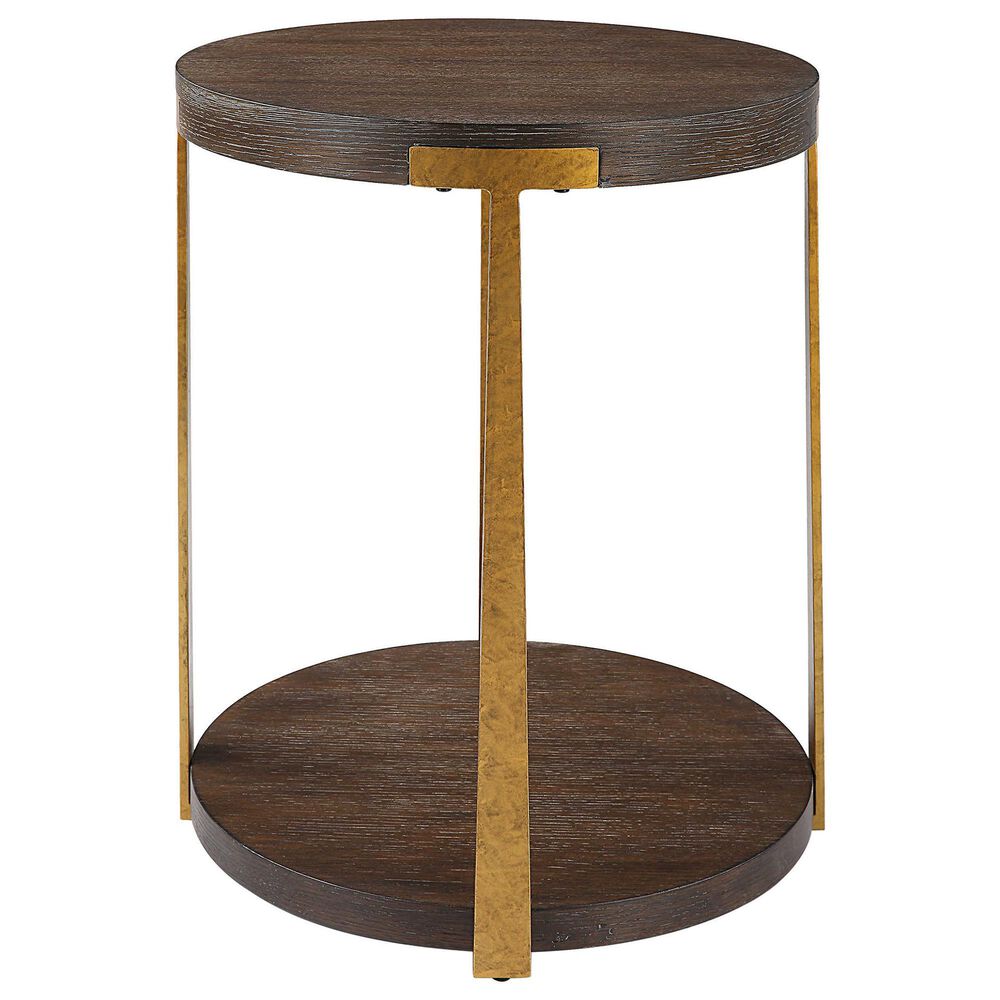 Uttermost Palisade Side Table in Coffee Oak and Antique Gold, , large